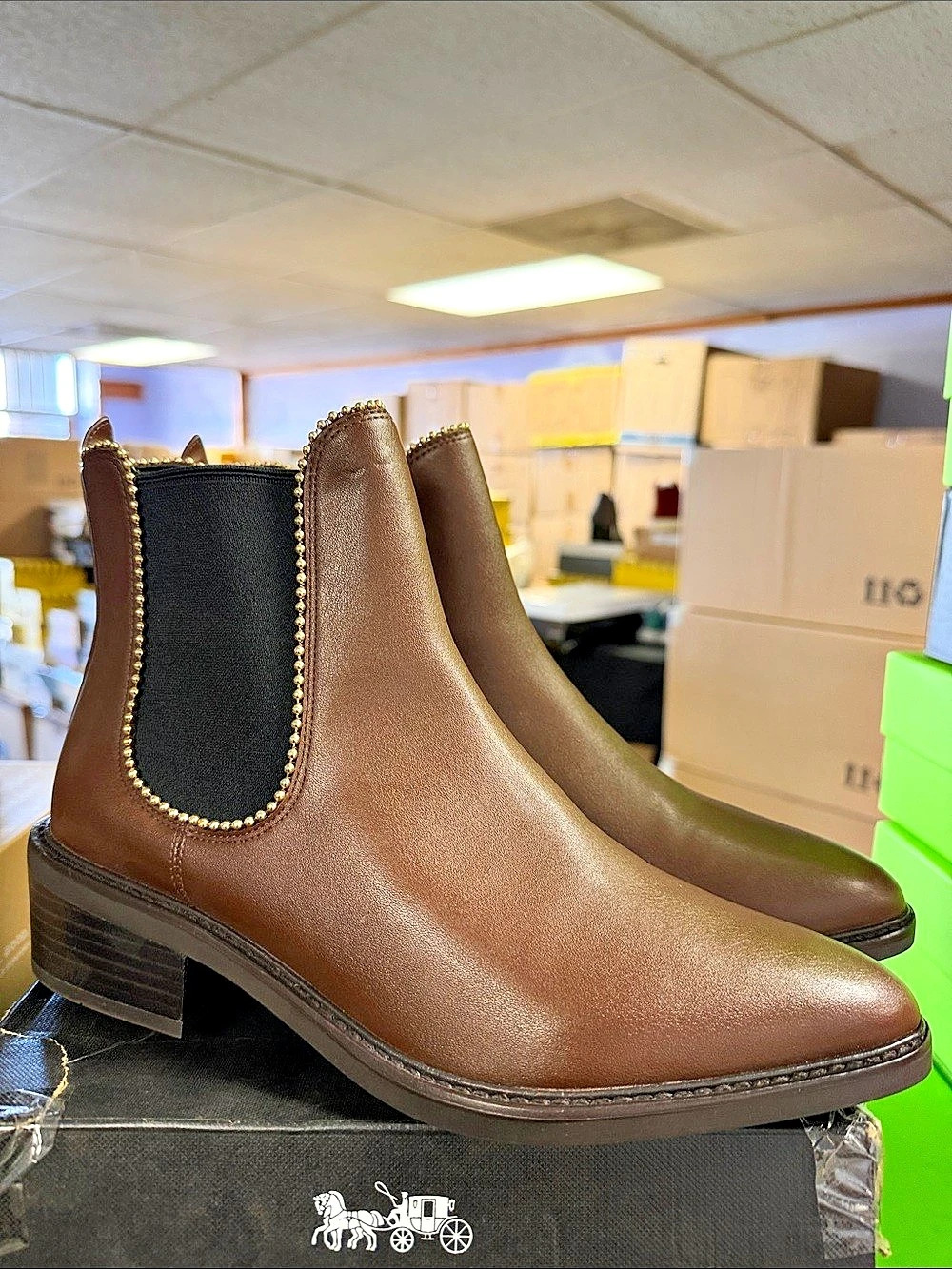 Coach Bowery Leather Chelsea Boot Brown & Black Ankle Boots